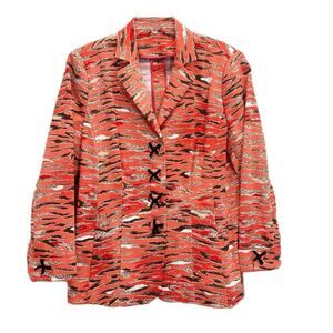 Algo of Switzerland Blazer Jacket Women XL Art To Wear Animal Print Orange Funky